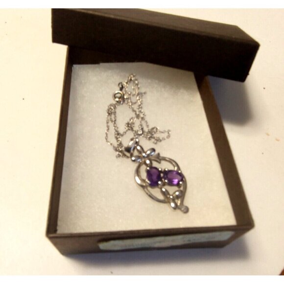 Women's 17" Sterling Silver Necklace & Pendant Purple Amethyst NEW - Picture 3 of 13